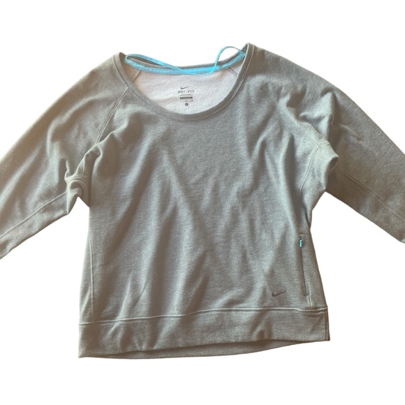 Nike Dri-Fit Women’s Large Sweatshirt Scoop Neck Boxy Gray & Turquoise Pocket - Picture 1 of 14